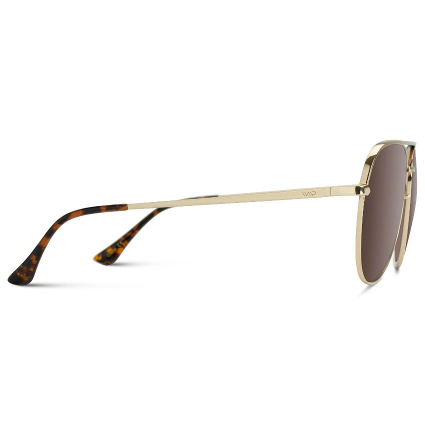 Aviator Sunglasses brown lens gold frame left