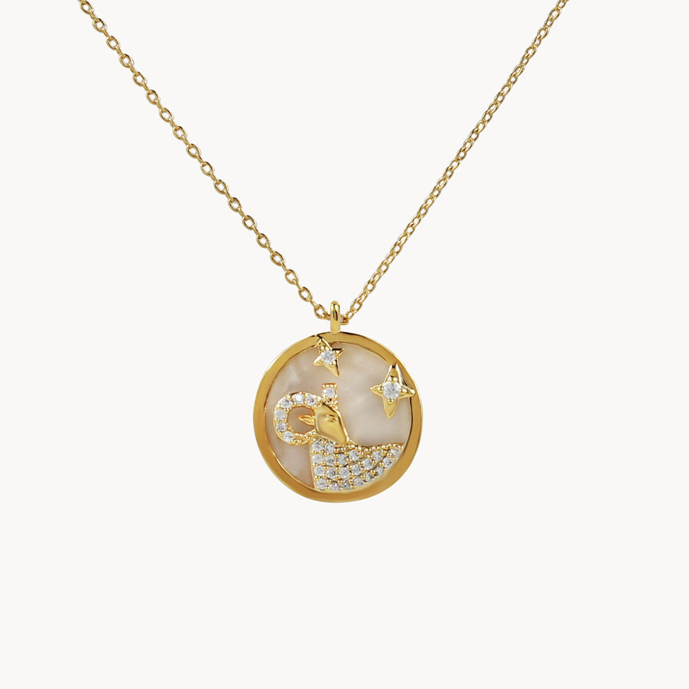Zodiac Constellation Coin Inlay Necklace aries gold