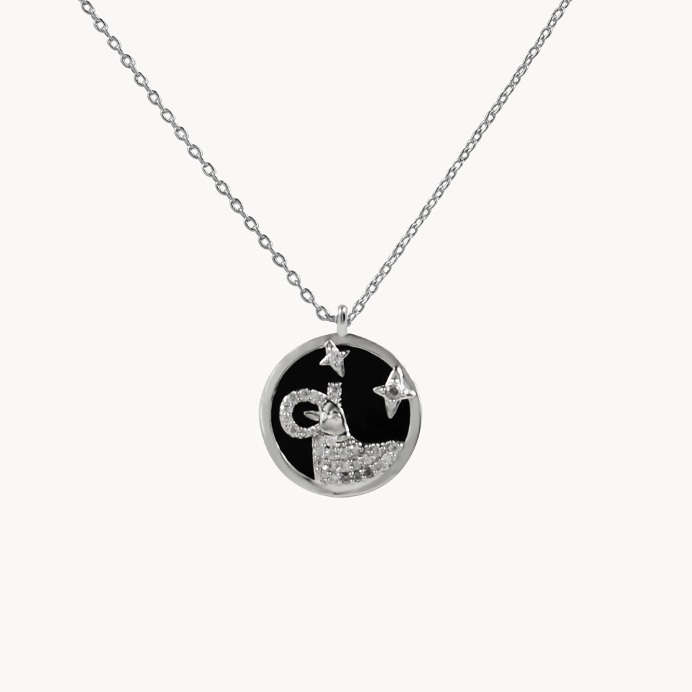 Zodiac Constellation Coin Inlay Necklace aries silver