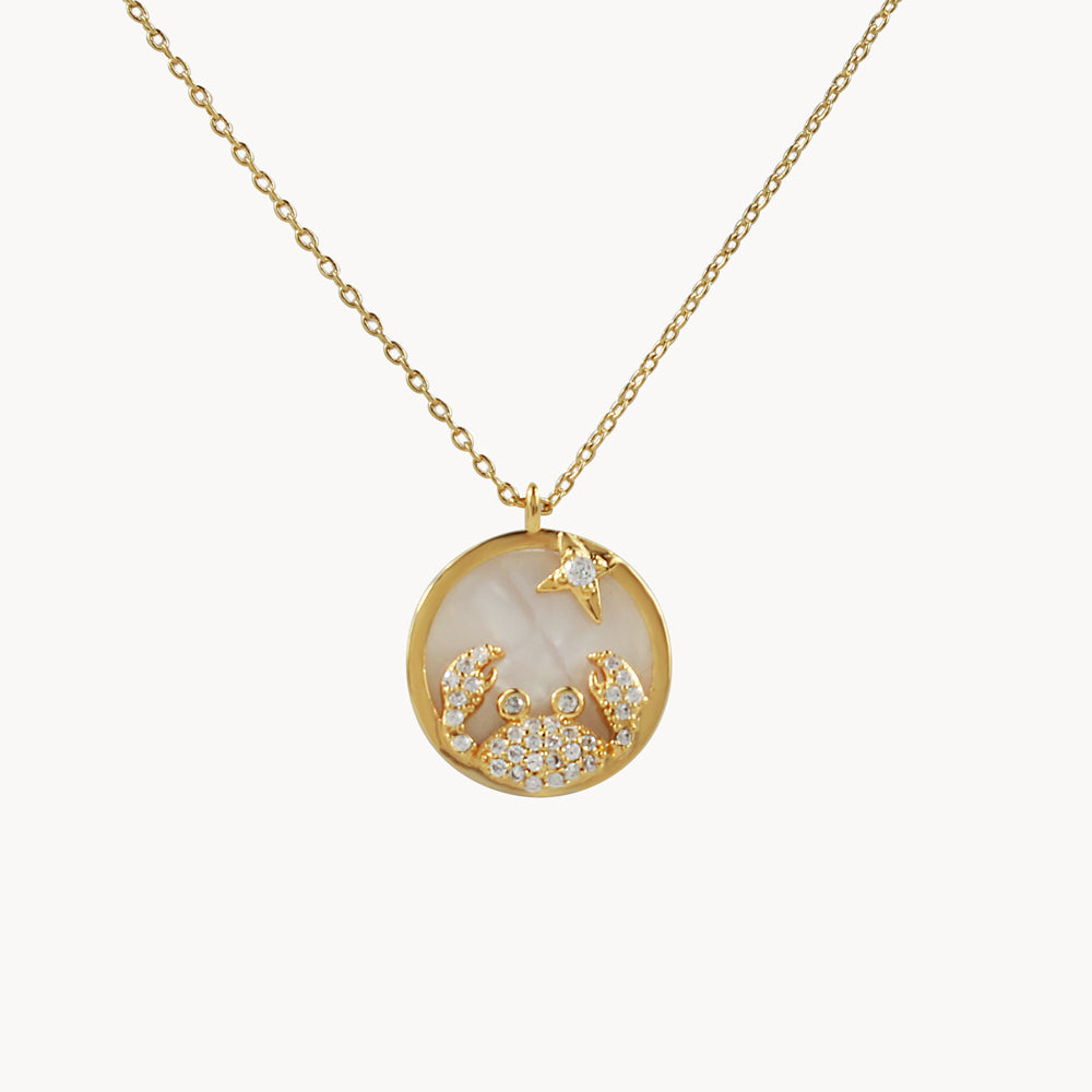 Zodiac Constellation Coin Inlay Necklace cancer gold