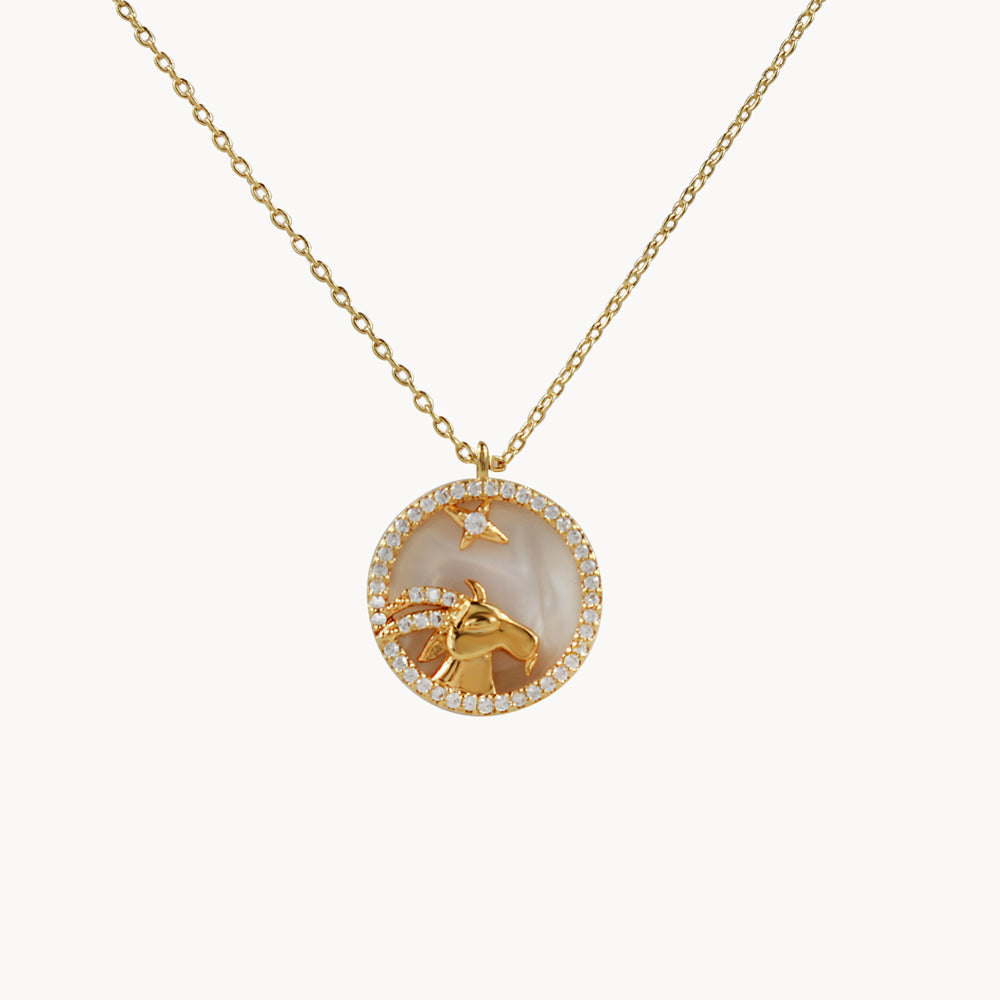 Zodiac Constellation Coin Inlay Necklace capricorn gold