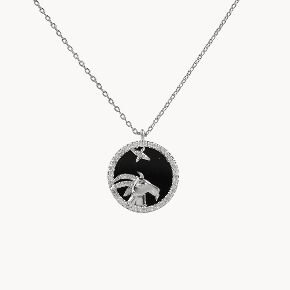 Zodiac Constellation Coin Inlay Necklace capricorn silver