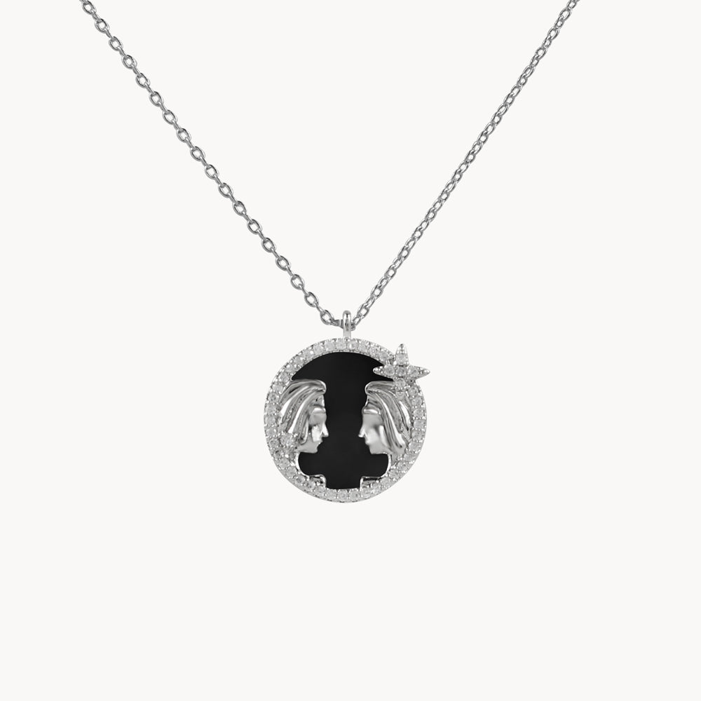 Zodiac Constellation Coin Inlay Necklace gemini silver