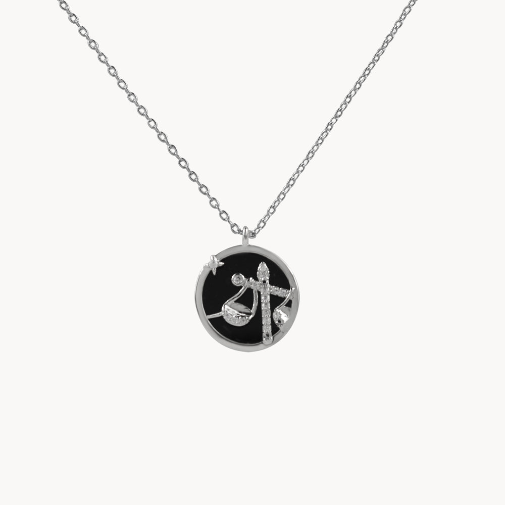 Zodiac Constellation Coin Inlay Necklace libra silver