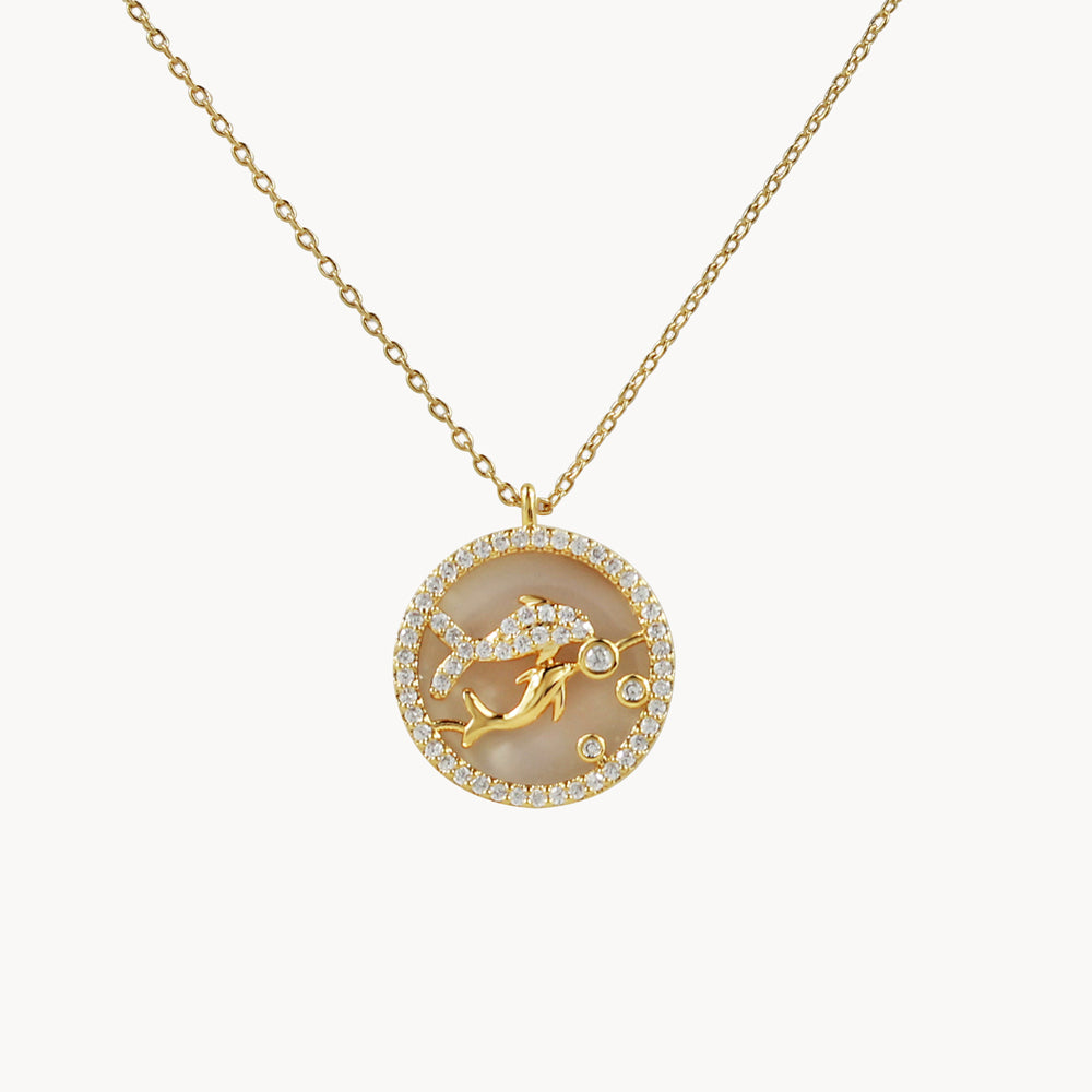 Zodiac Constellation Coin Inlay Necklace pisces gold
