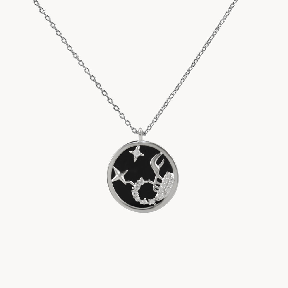 Zodiac Constellation Coin Inlay Necklace scorpio silver
