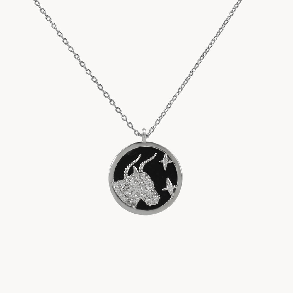 Zodiac Constellation Coin Inlay Necklace taurus silver