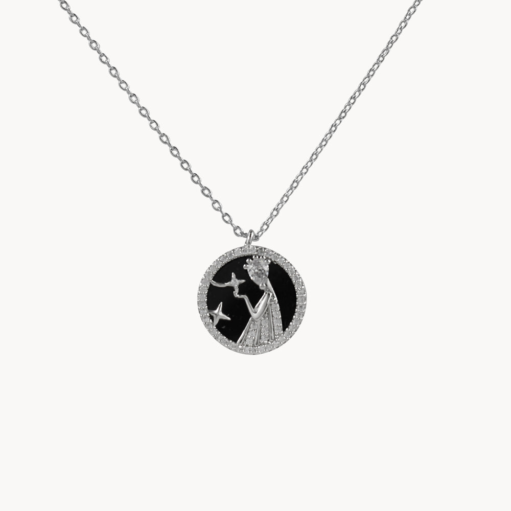 Zodiac Constellation Coin Inlay Necklace virgo silver