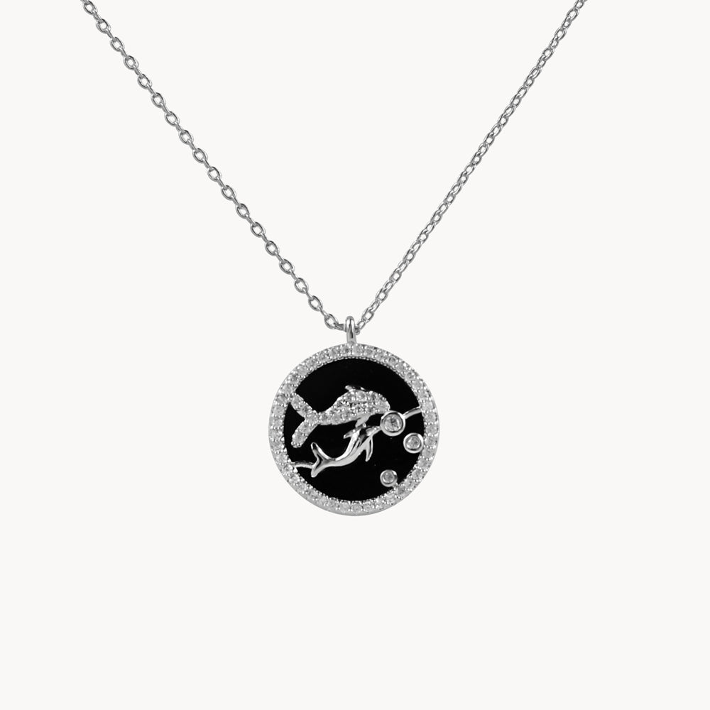 Zodiac Constellation Coin Inlay Necklace pisces silver